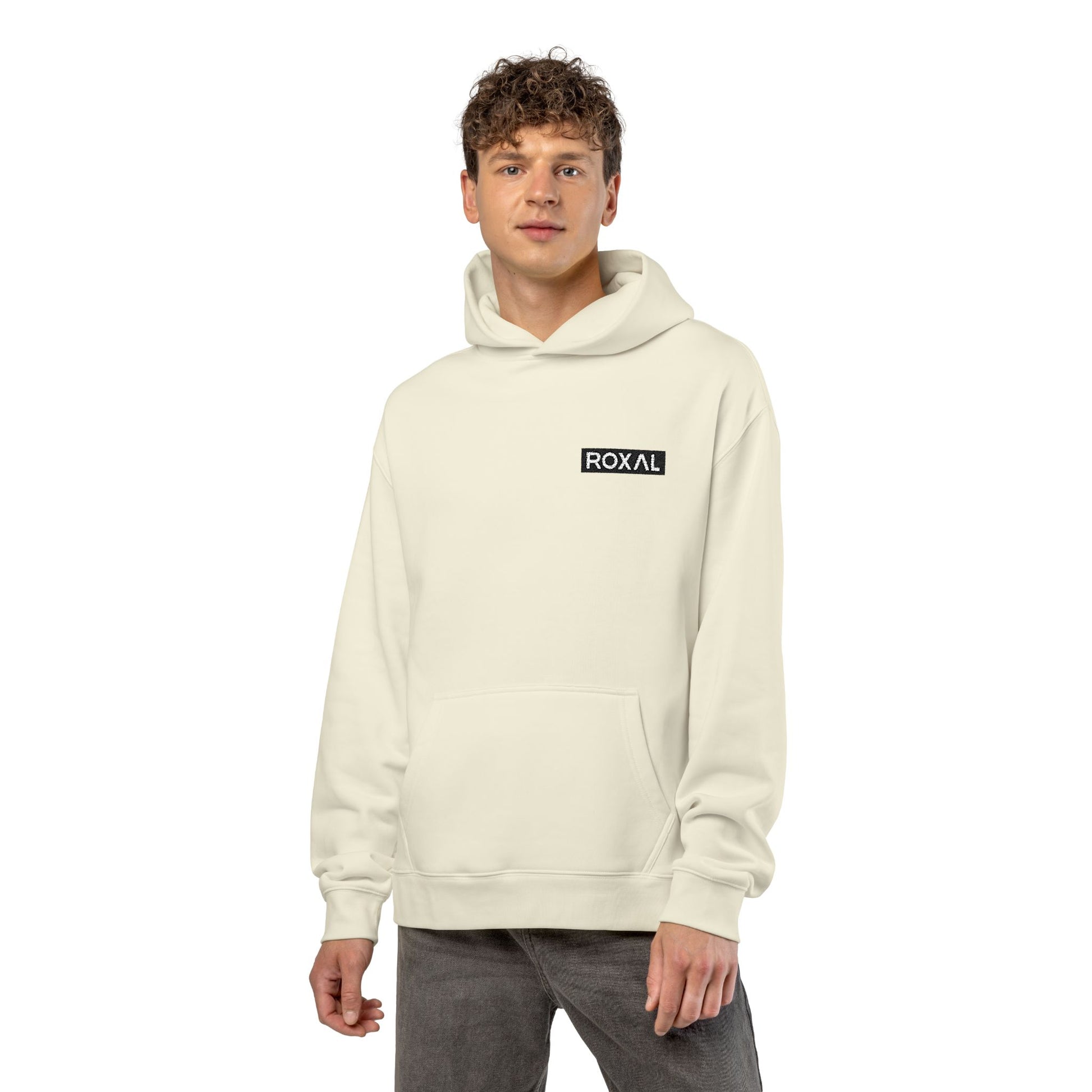 Roxal Minimal Logo Hoodie — Black Relaxed Fit Casual Pullover