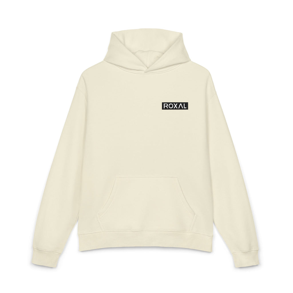 Roxal Minimal Logo Hoodie — Black Relaxed Fit Casual Pullover